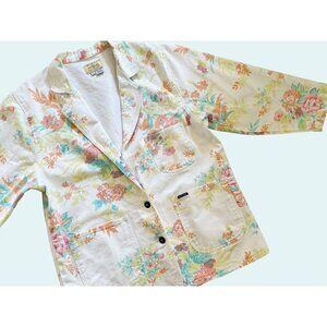 Vintage BONJOUR White Denim Floral Blazer Jacket 80s 90s Size XL EUC